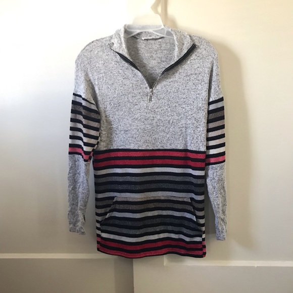 Reborn J Tops - Glitter Stripe Quarter-Zip Pullover